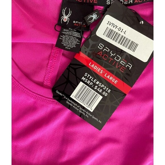 Spyder L Pink Mesh Crew Neck Open Keyhole Back Waist Length Muscle Tank Top - Picture 6 of 6